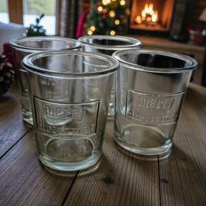 Pottery Barn Glasses “Merry Christmas” Set Of 4